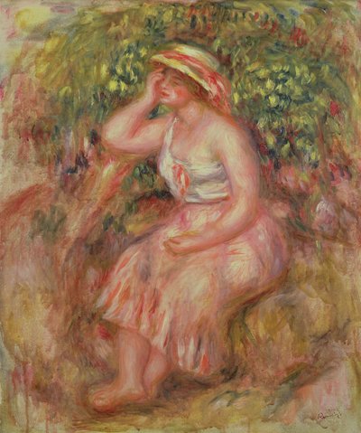 Vrouw rustend bij een boom, 1915-17 door Pierre Auguste Renoir